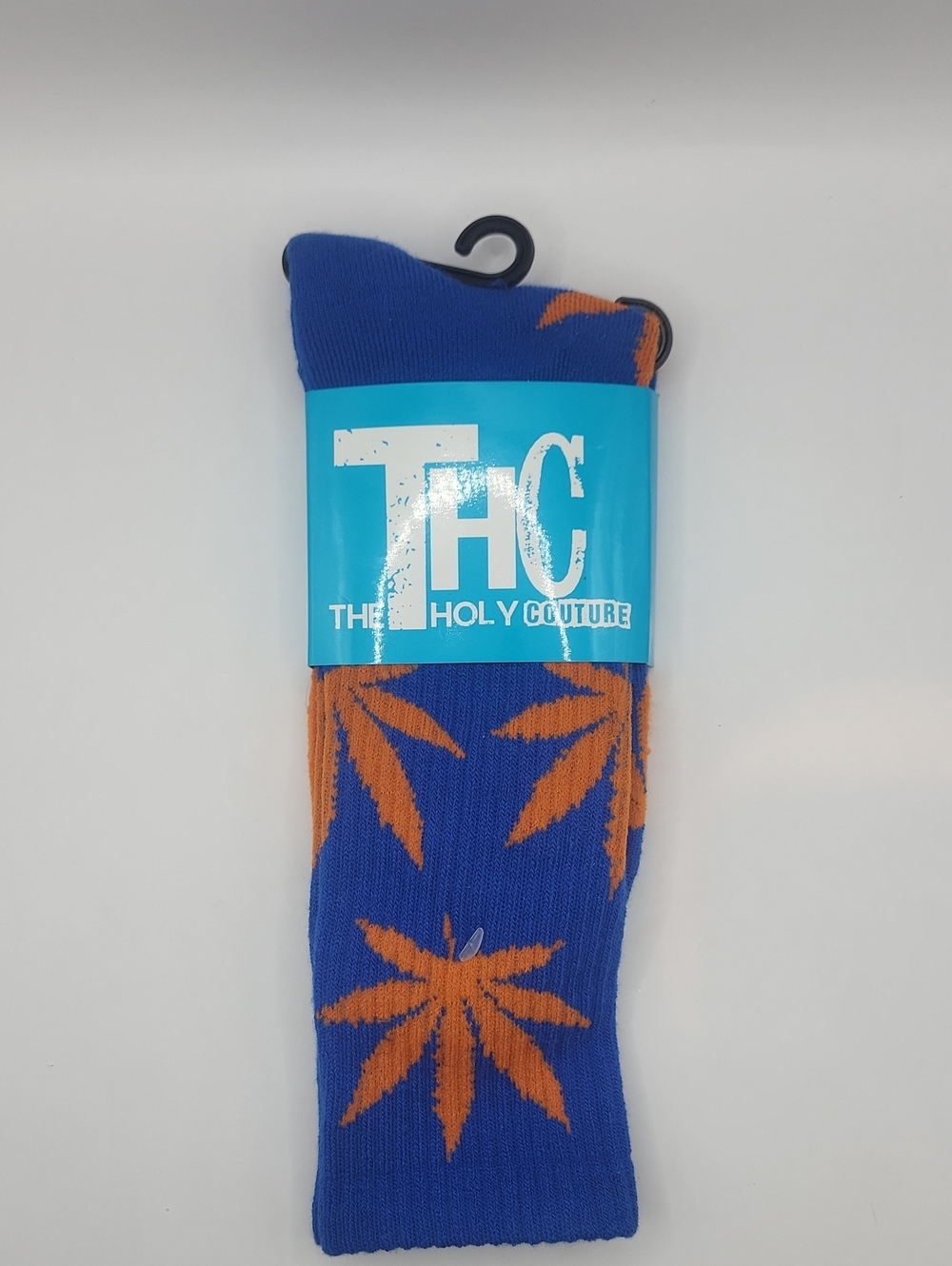 Blue & Orange Leaf Pattern Crew Socks